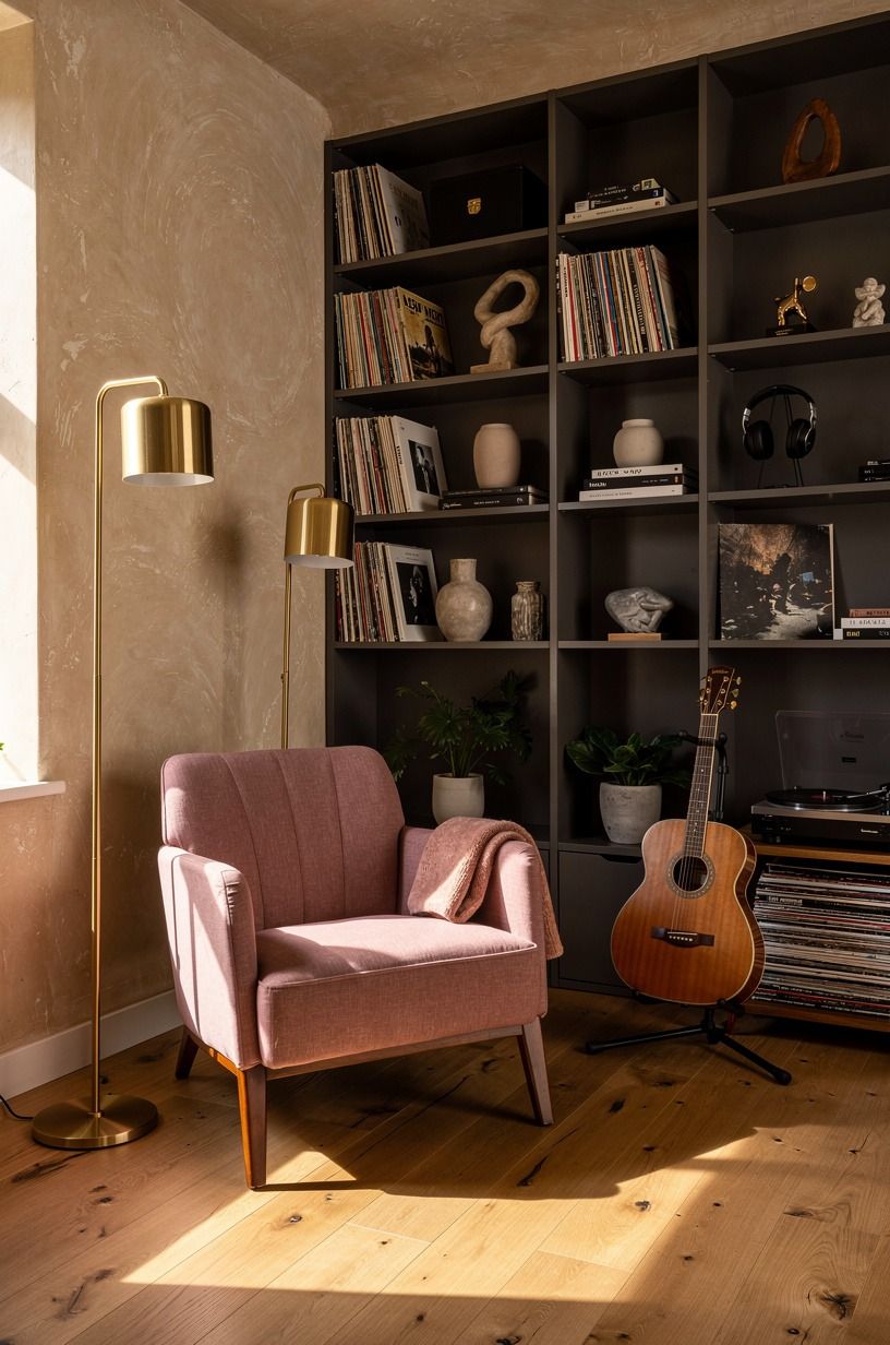 Tuck a listening chair beside floor lamps