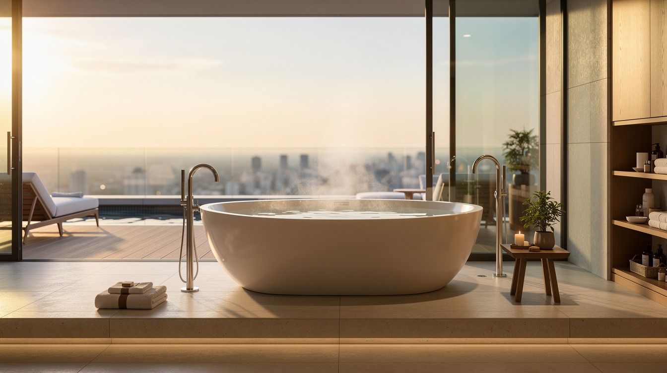 Cozy Rooftop Lounge Ideas With a Hot Tub for Year-Round Soaking in Small Spaces