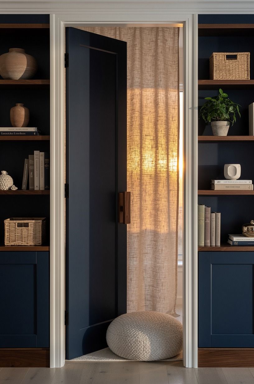 Hide the latch behind a wooden book pull