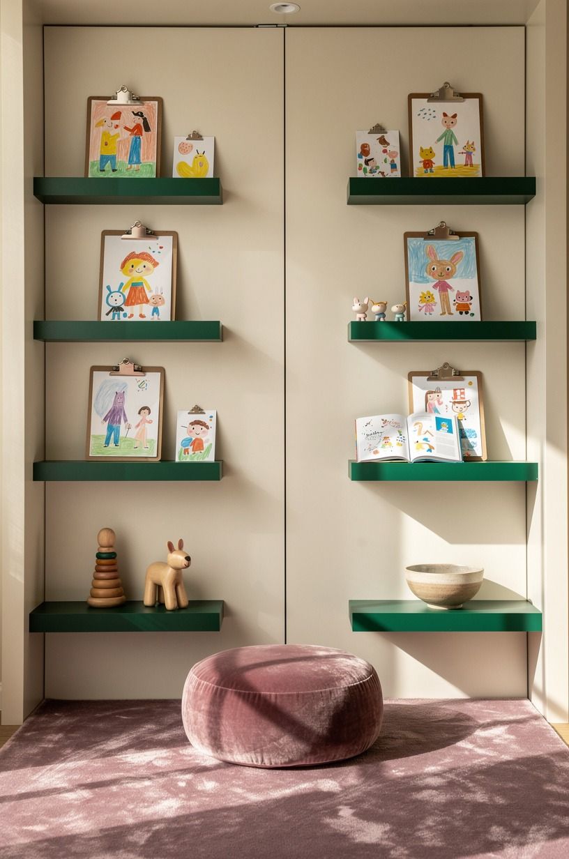 Stack rainbow books across the moving door