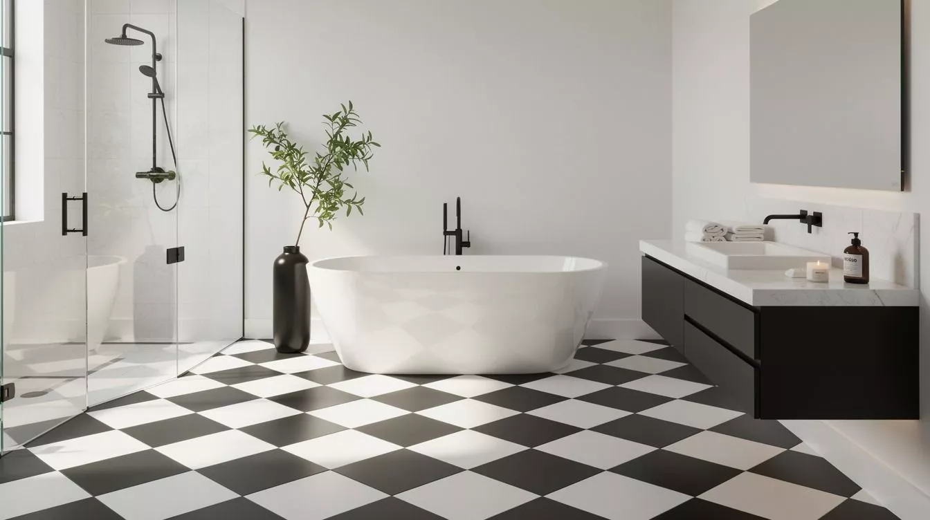 I Chose the Checkerboard Floor for My Black and White Bathroom, It Feels Bigger
