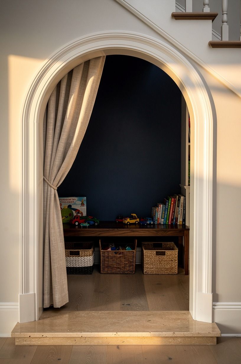 Add arched trim around the doorway