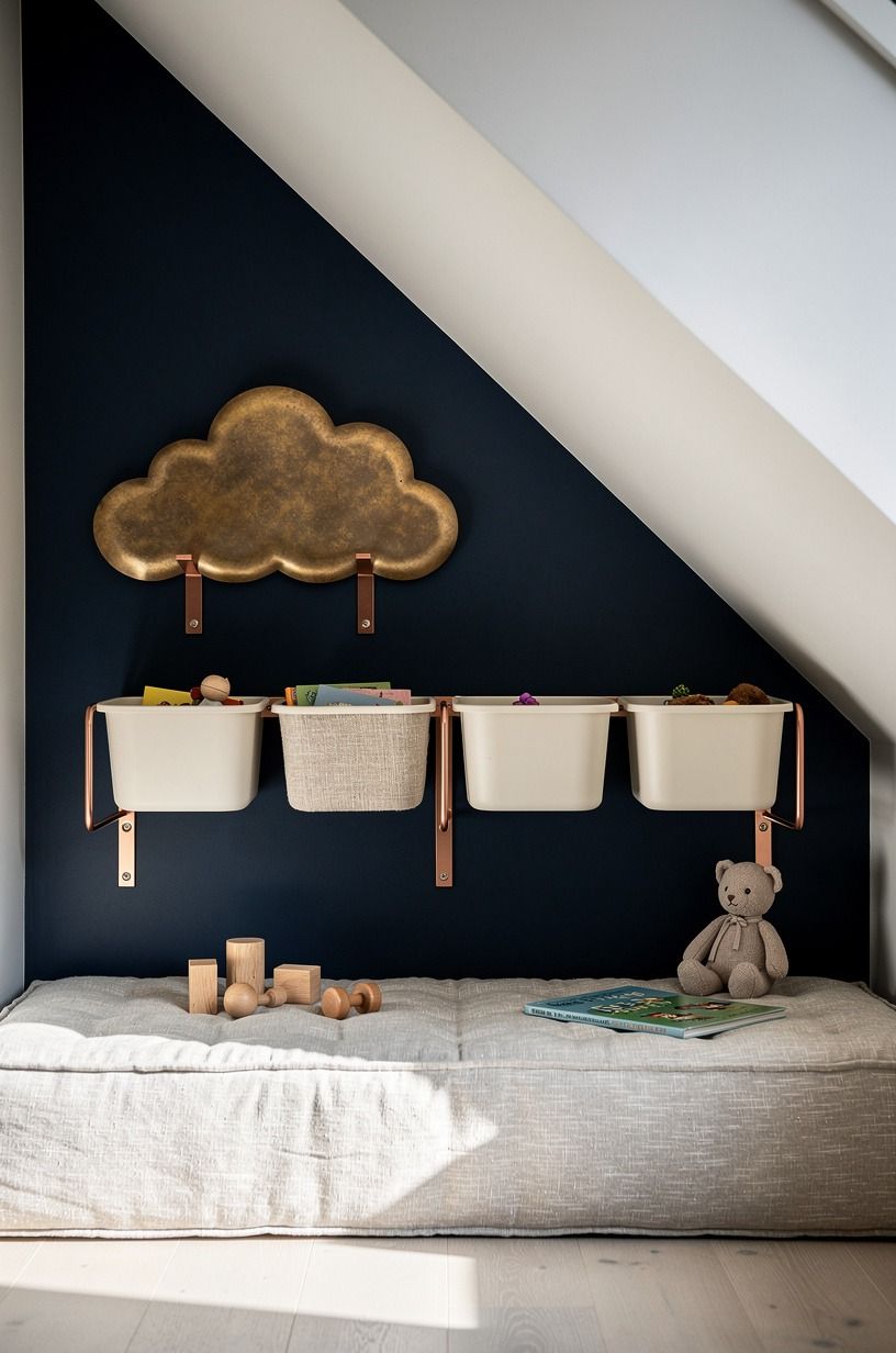 Mount cloud shelves above toy bins