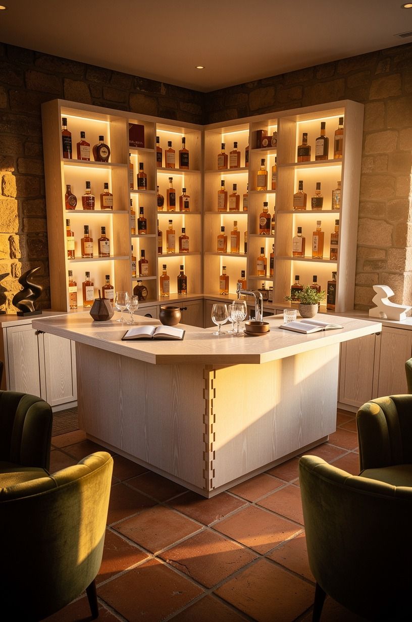 Build a backlit bottle wall around the bar