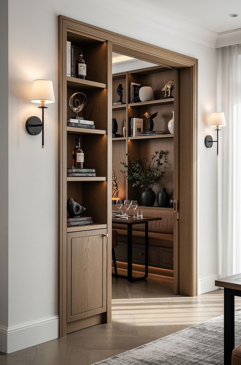 Frame the doorway with moody library sconces