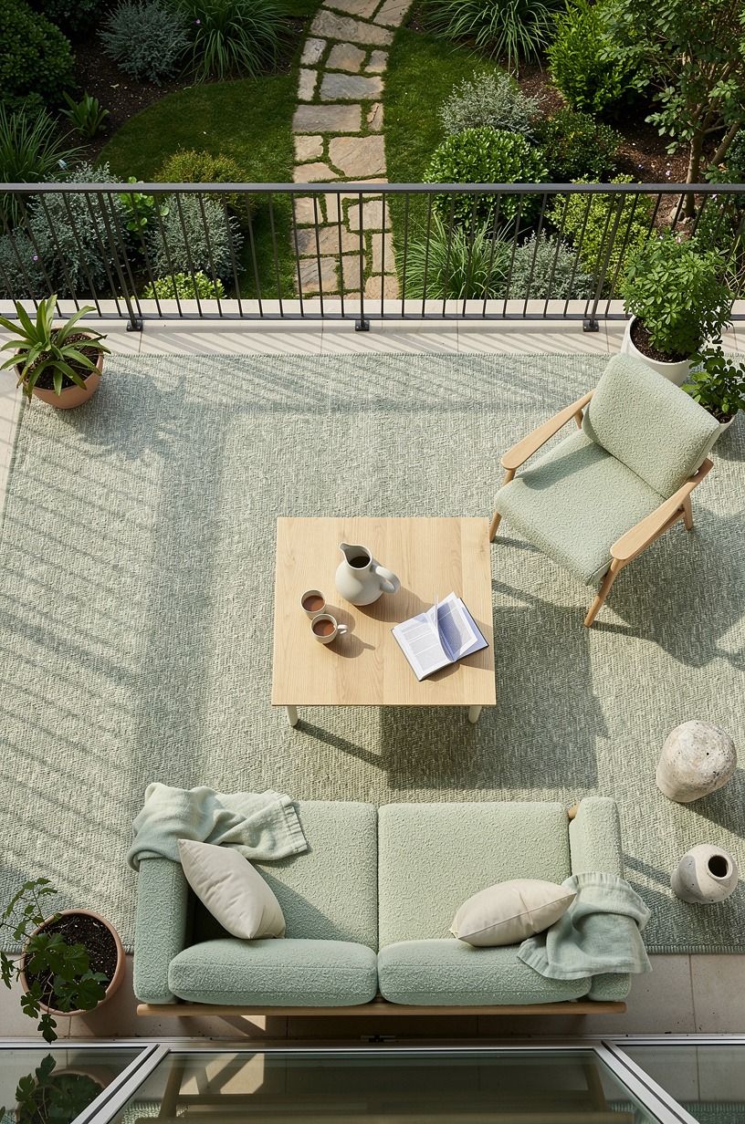 Anchor your balcony sitting area design with one proper rug
