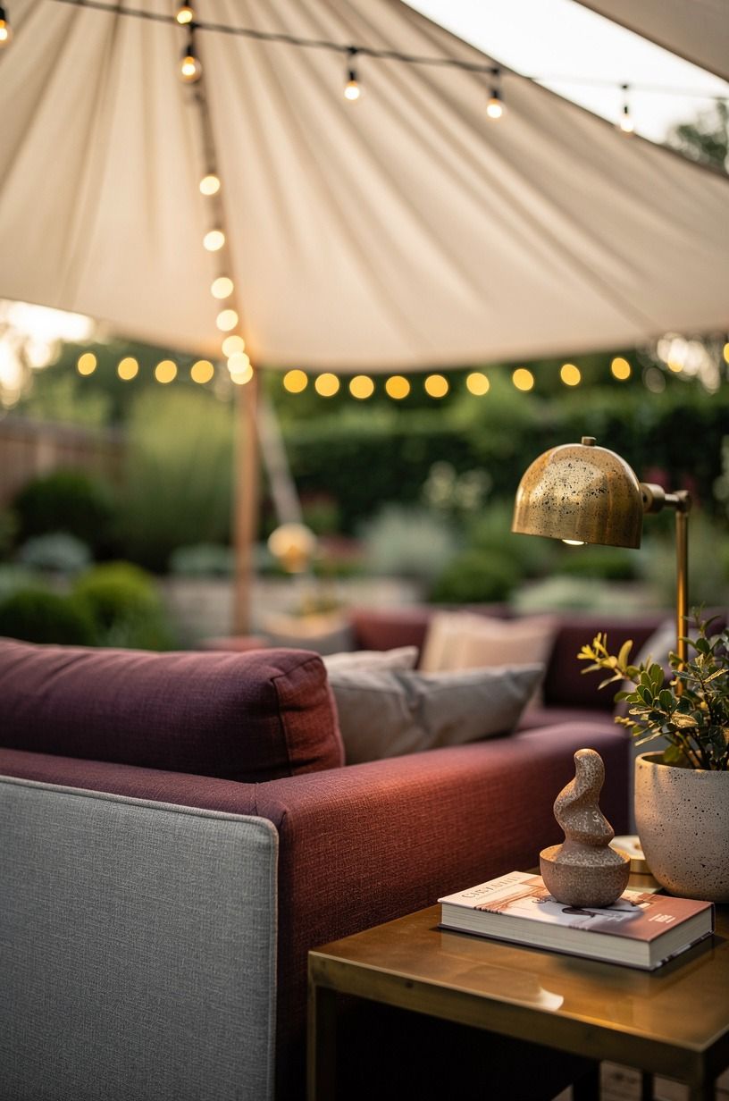 Float a canvas canopy above a low lounge