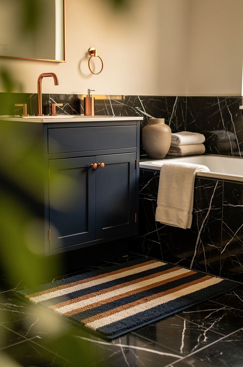 Add a striped bath mat with some nerve