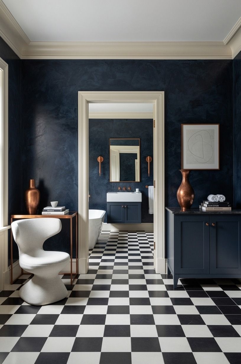 Anchor the room with a checkerboard floor