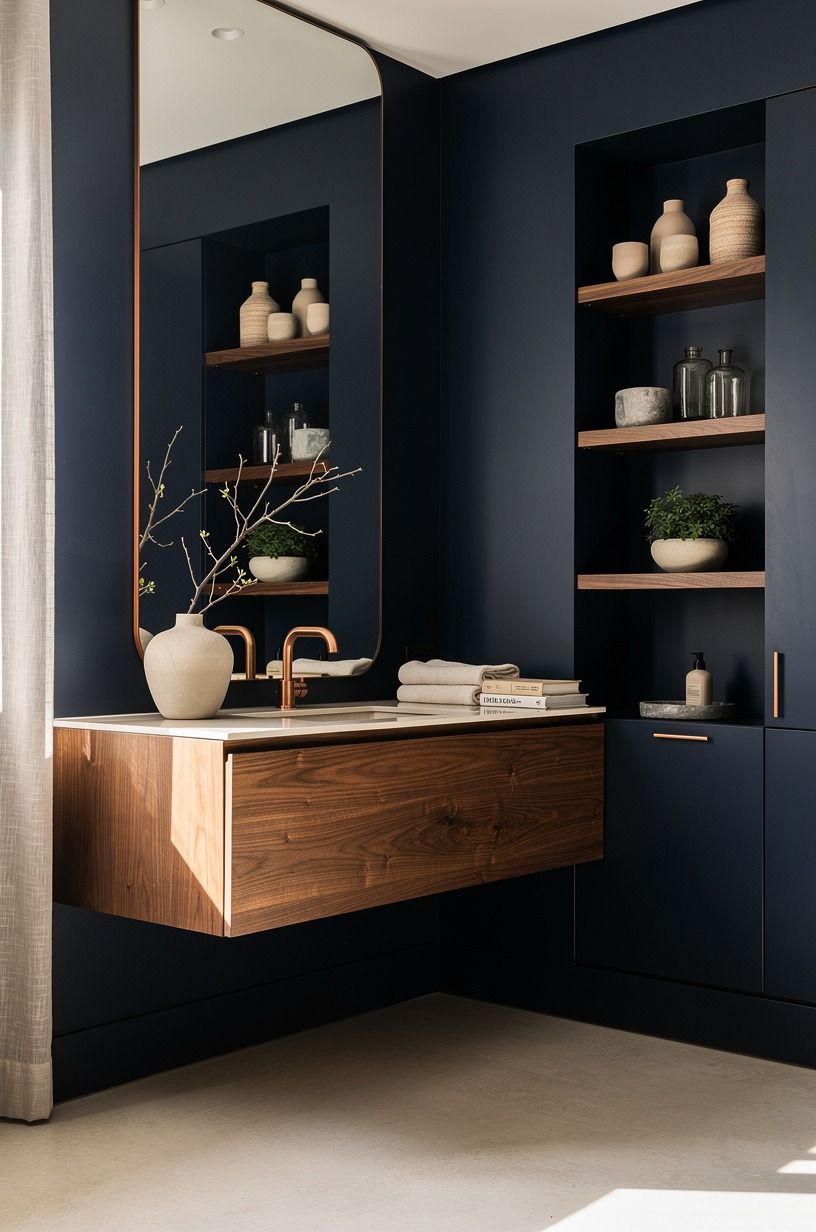 Anchor the Room with a Floating Walnut Vanity