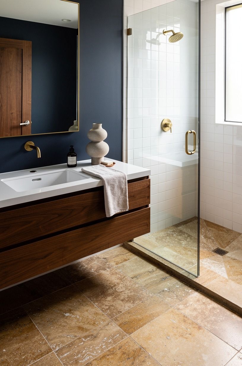 Anchor the room with an earthy floor