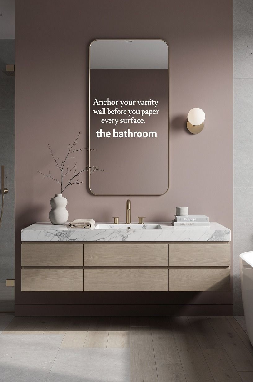 Anchor your vanity wall before you paper every surface