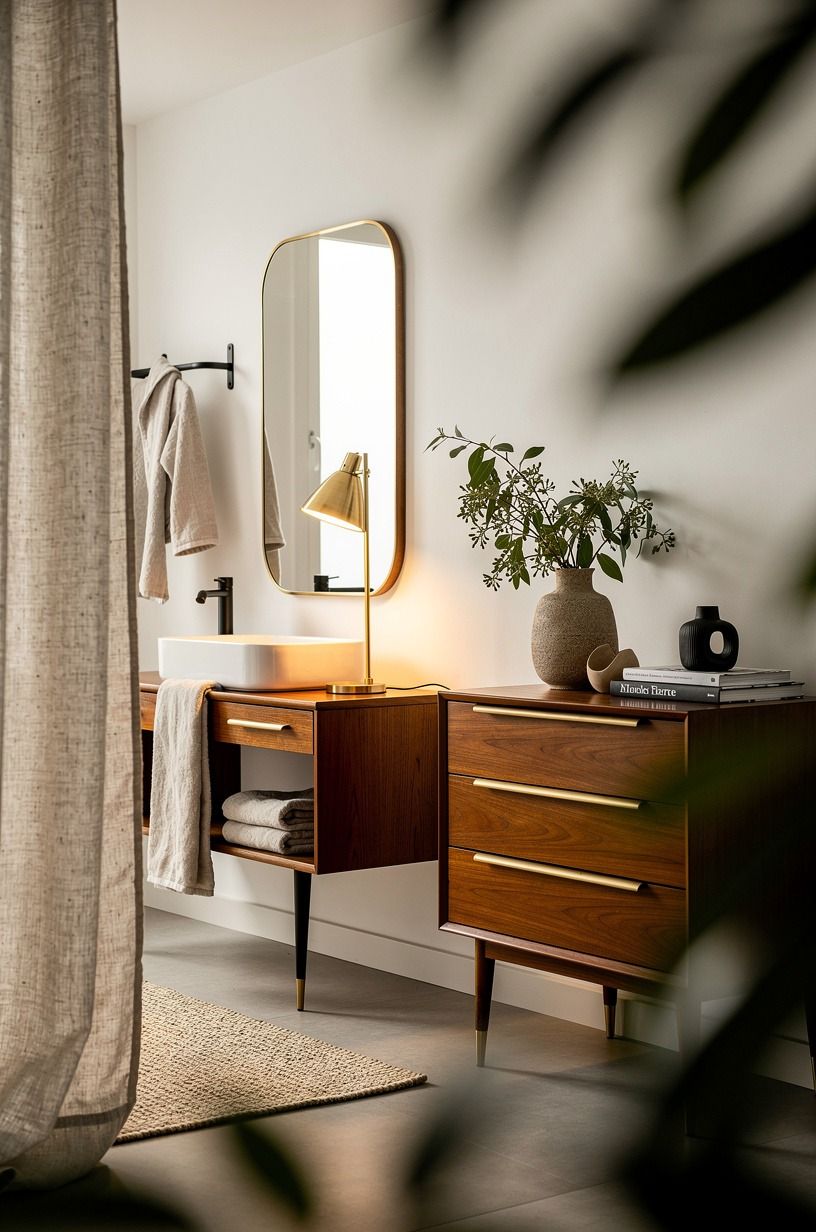 Borrow warmth from wood, not more metallic finishes
