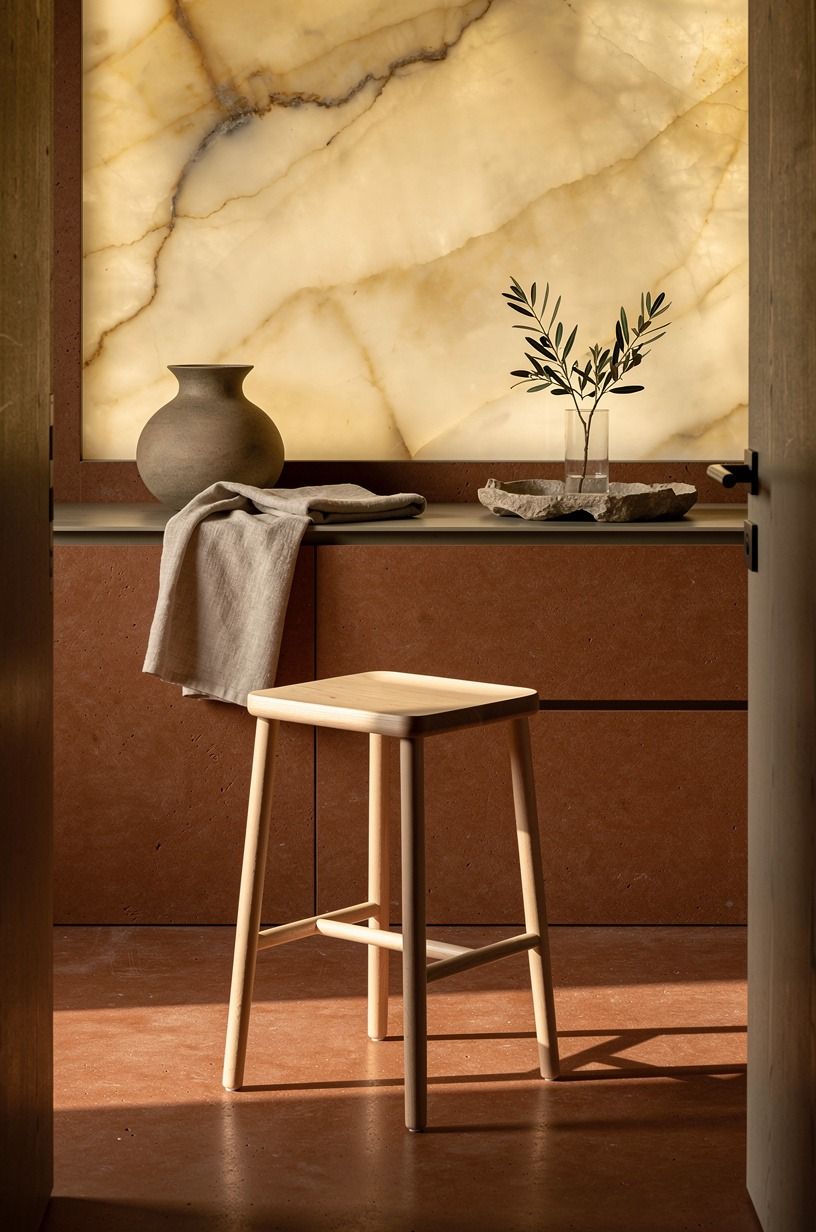 Bring in a wooden stool, but keep it pale