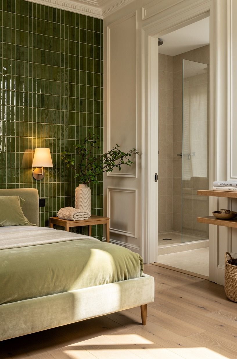 Build a green tile focal wall instead of redoing the shower