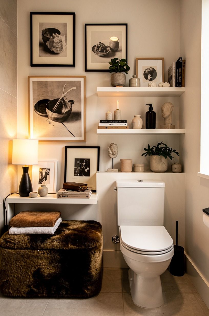 Build a no-drill gallery wall around the toilet