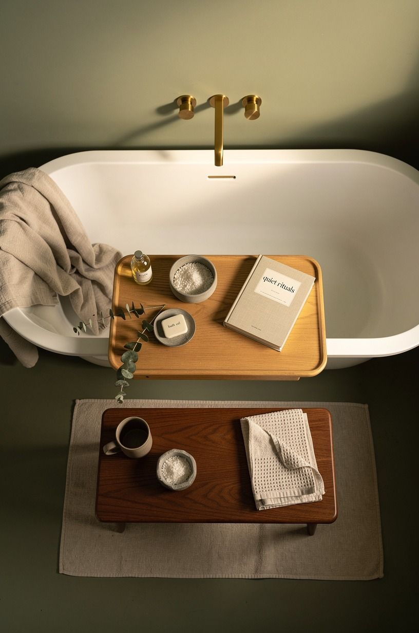 Build The Two-Wood Rule beside a white tub