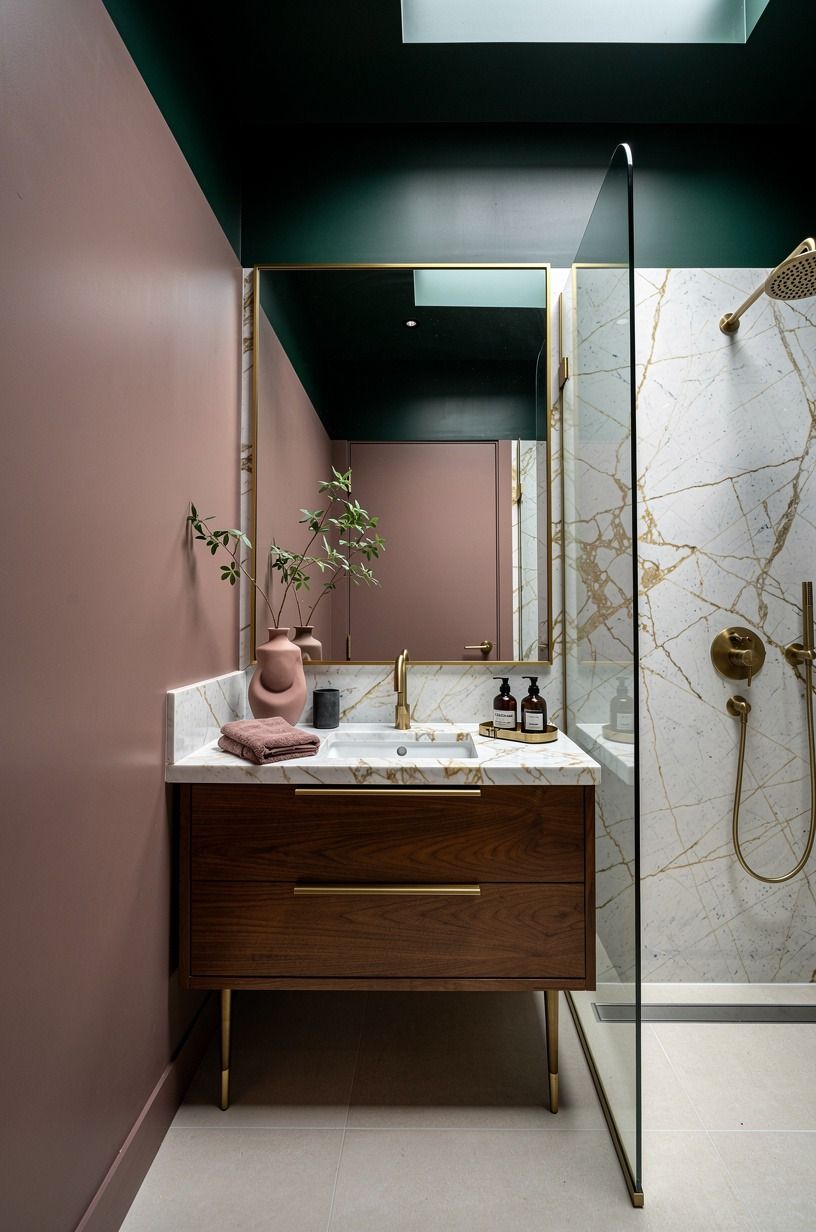 Can a Dark Green Ceiling Make a Small Bathroom Feel Taller?