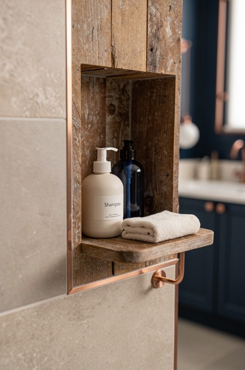Can a modern shower with niche use warm neutrals?