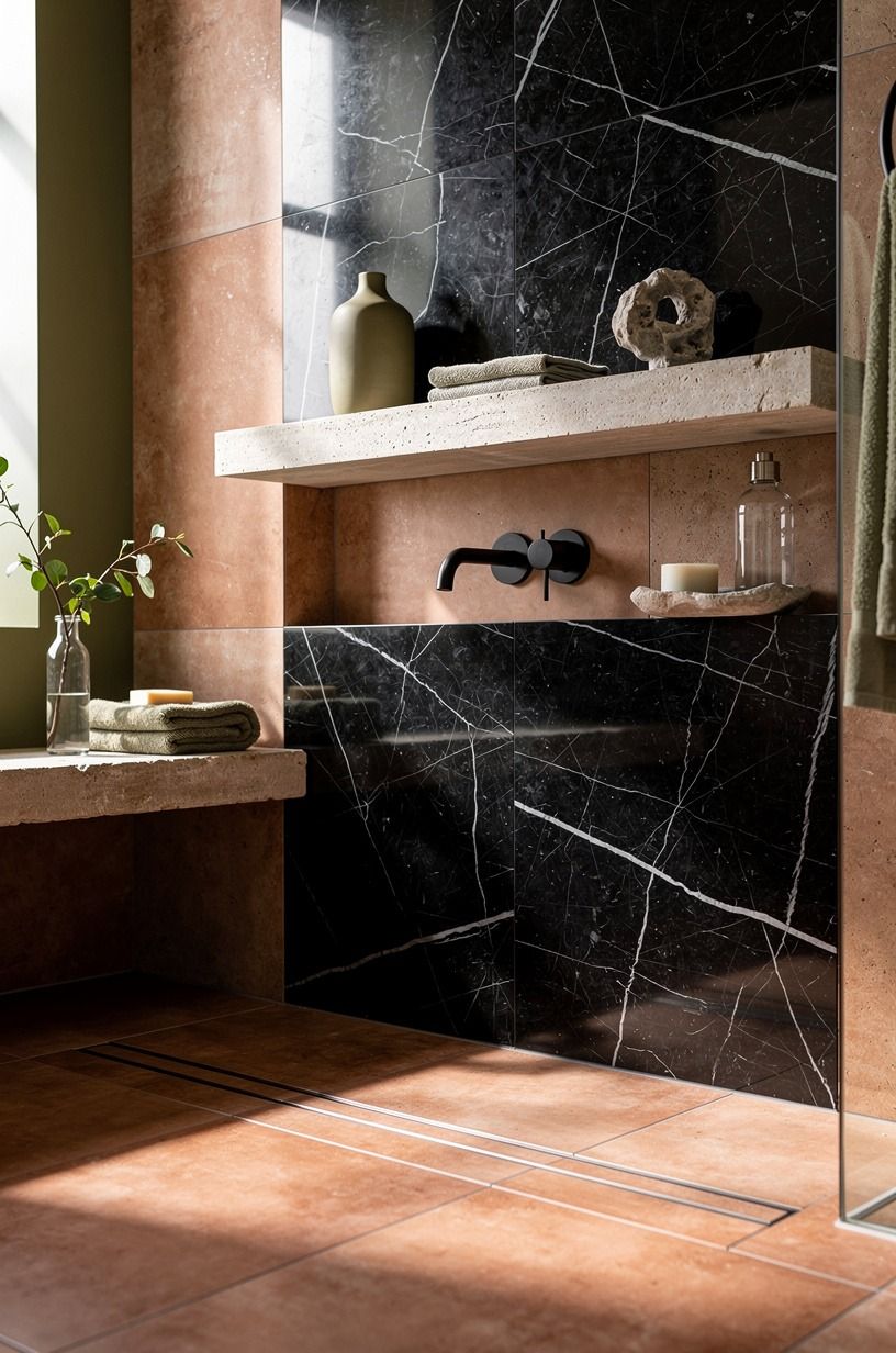 Can a shelf sit above the shower controls?
