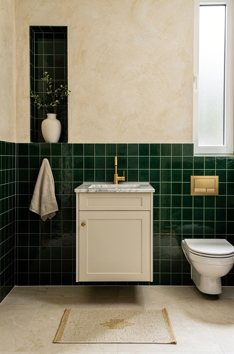 Can a small bathroom carry dark green tile?