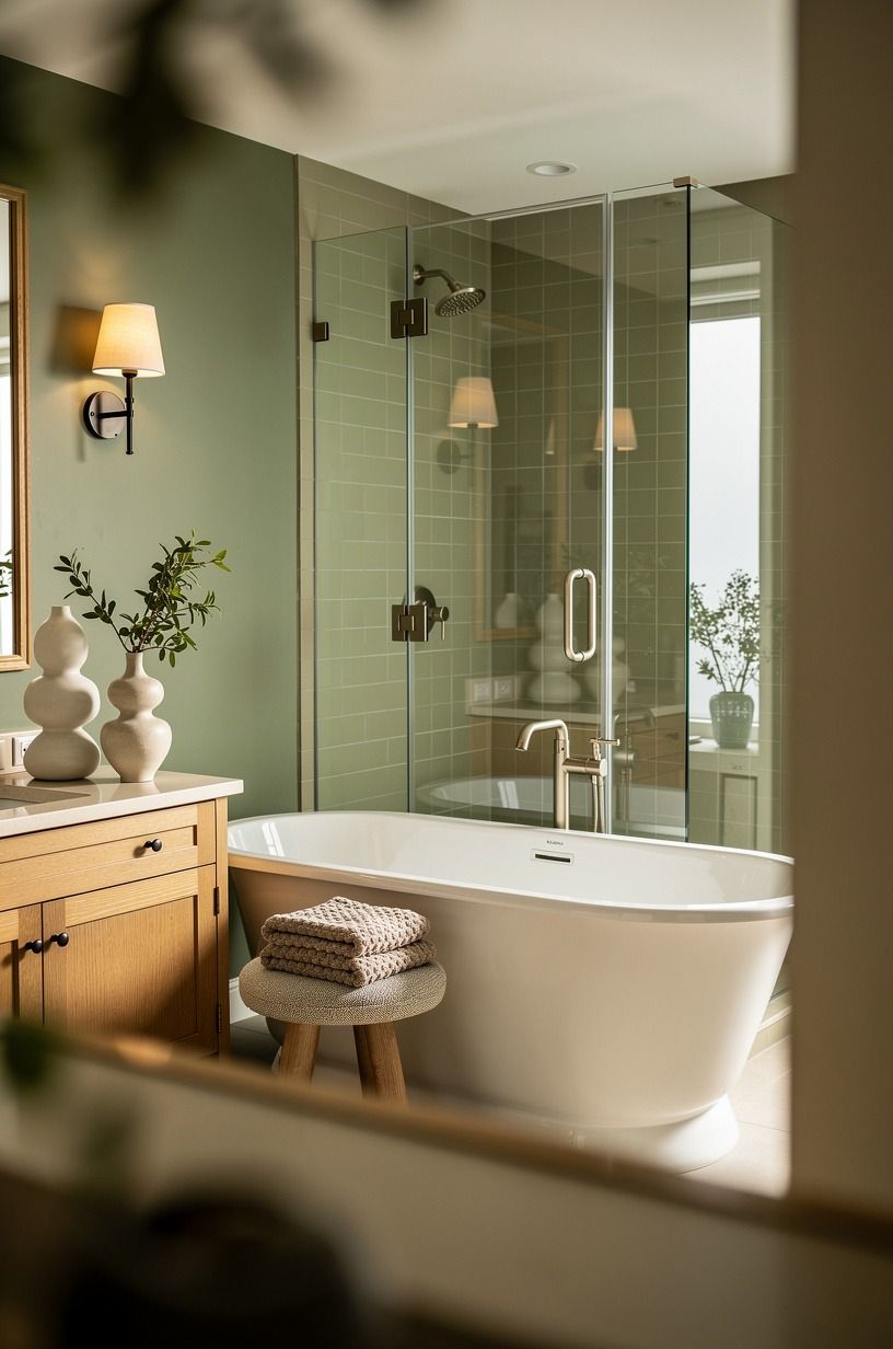Can a tub sit in front of the shower without blocking it?