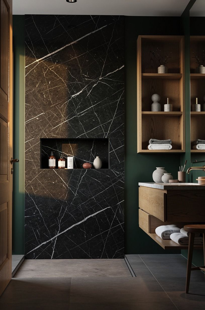 Carve a stone niche shower into the plumbing wall
