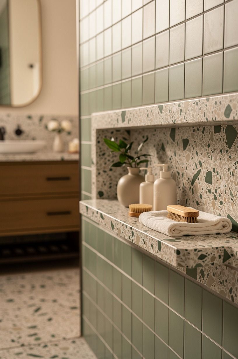 Carve out a built shower shelf at hand height