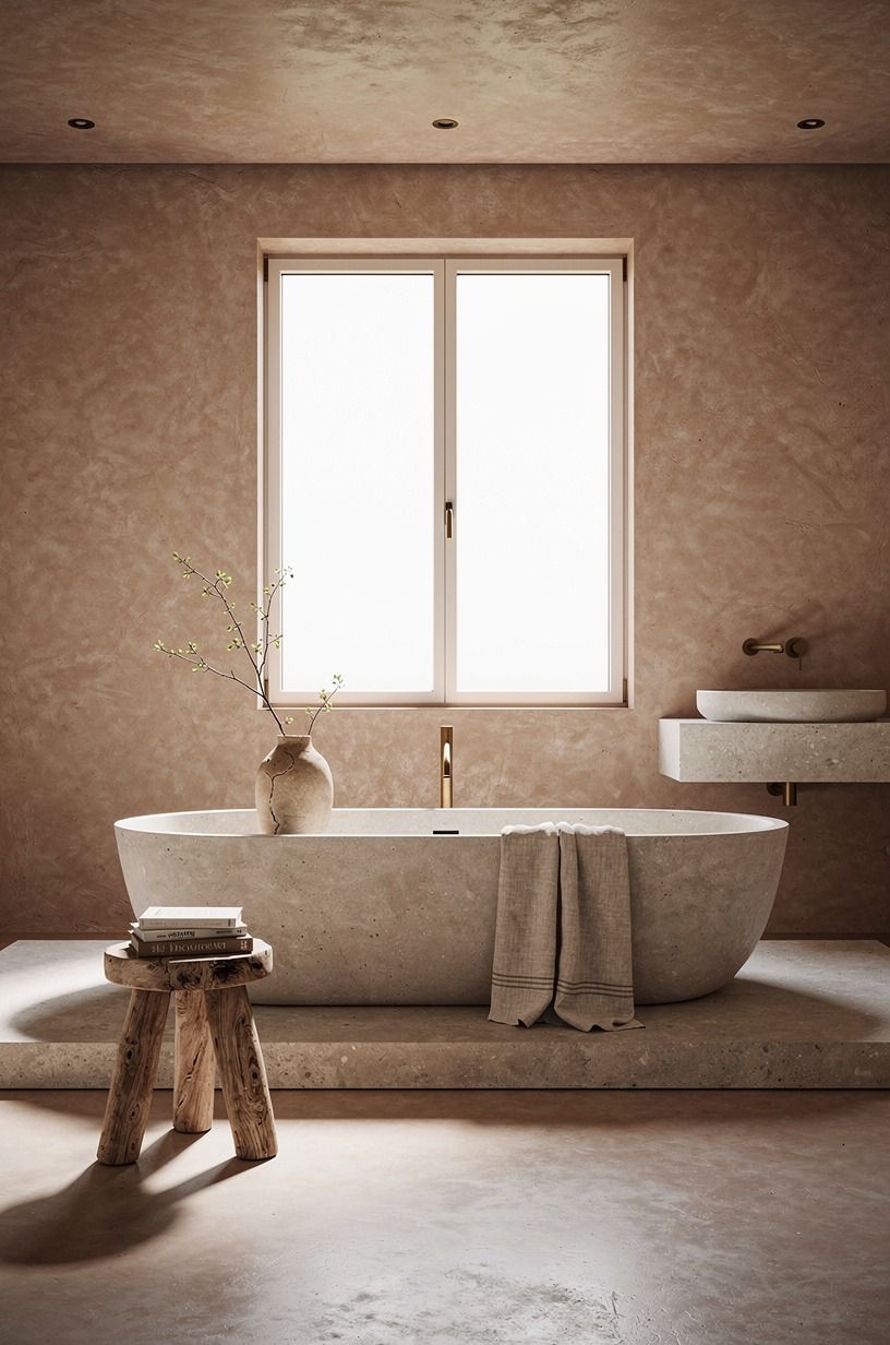 Choose a freestanding tub under a window over a giant vanity