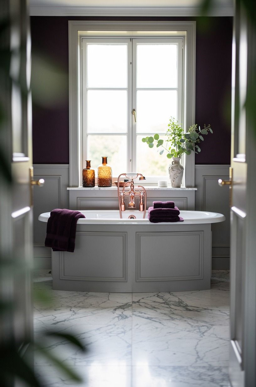 Choose a soaking tub in front of window with a low back
