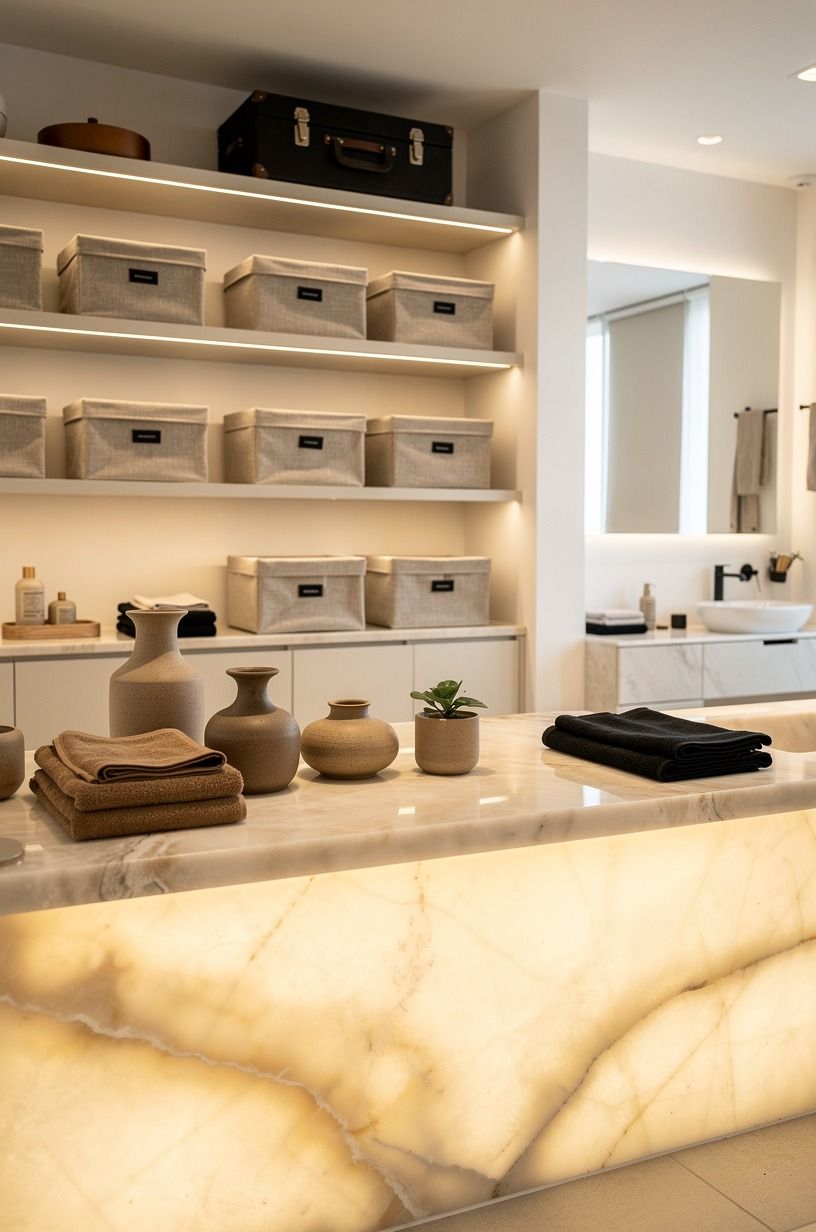 Choose linen bins over exposed product rows