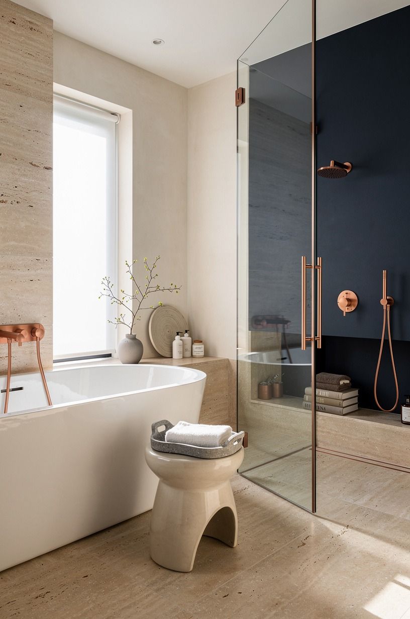 Choose open shower and tub planning over crowded zones