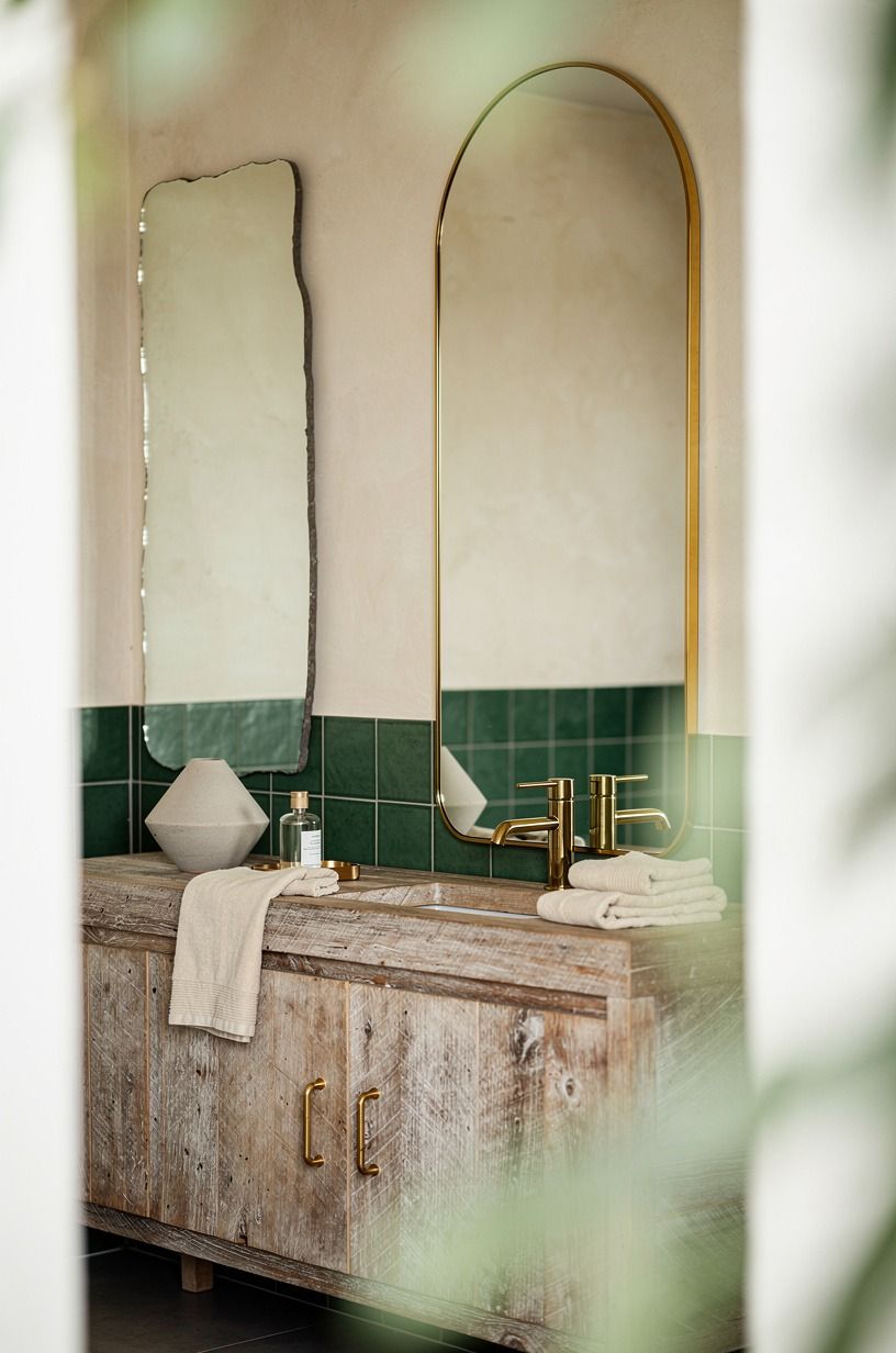 Contrast a polished mirror with hand-cut edges