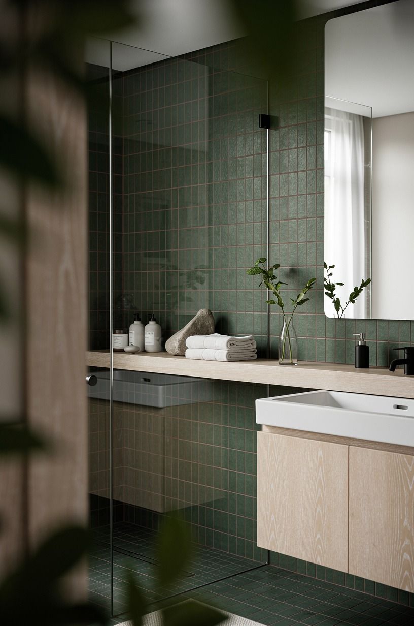 Float a long shelf in the shower (the hotel move)