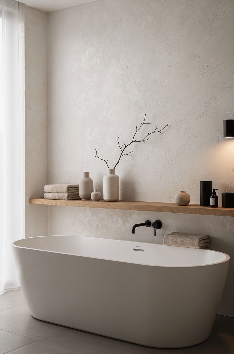 Float a slim oak board behind the tub (The Reach-Back Rule)