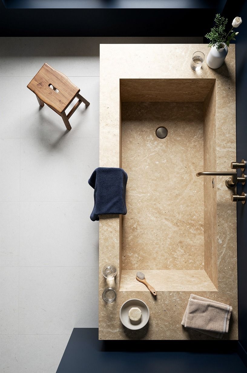 Float a stool beside the tub for lived-in warmth