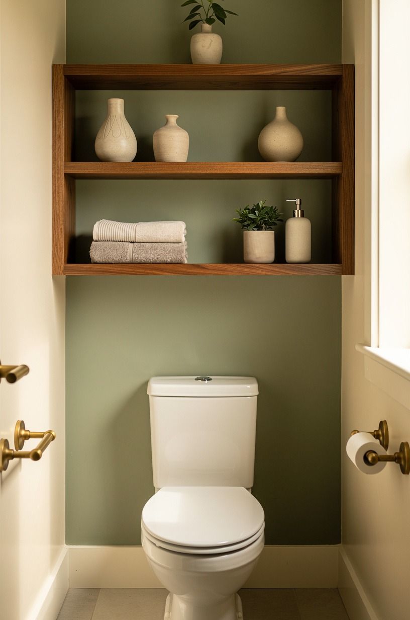 Float open shelves above the toilet