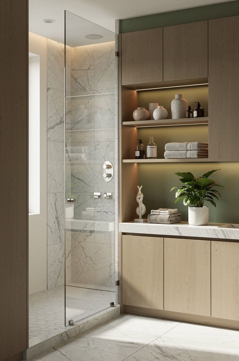 Float Recessed Lights Outside the Water Line (shower with lights)
