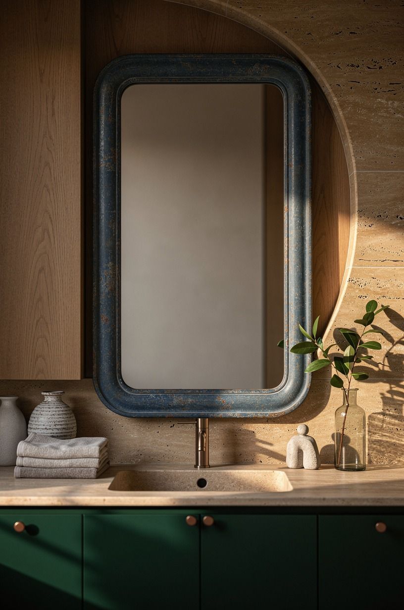 Frame a blue antique bathroom mirror