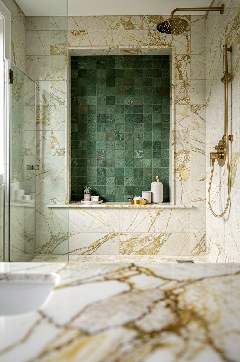 Frame a shower wall nook with handmade tile