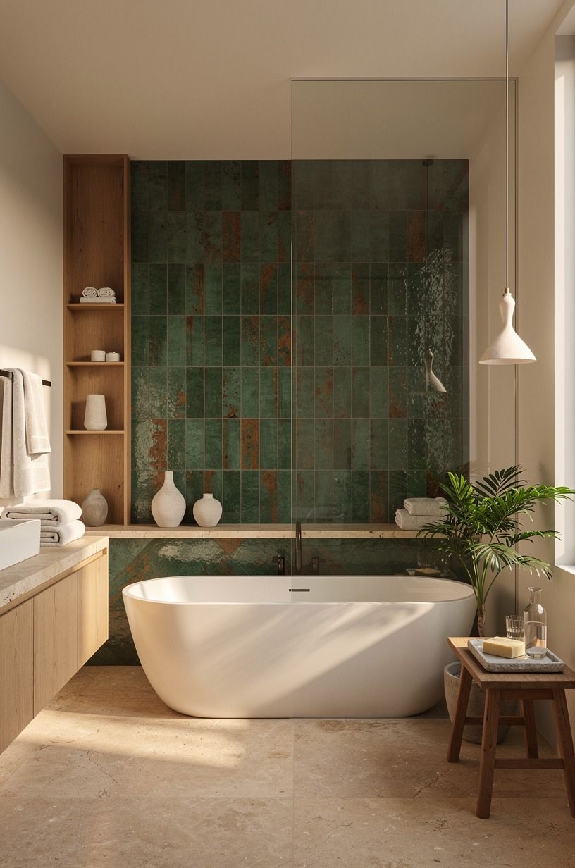 Frame a tub in front of a shower wall with tile