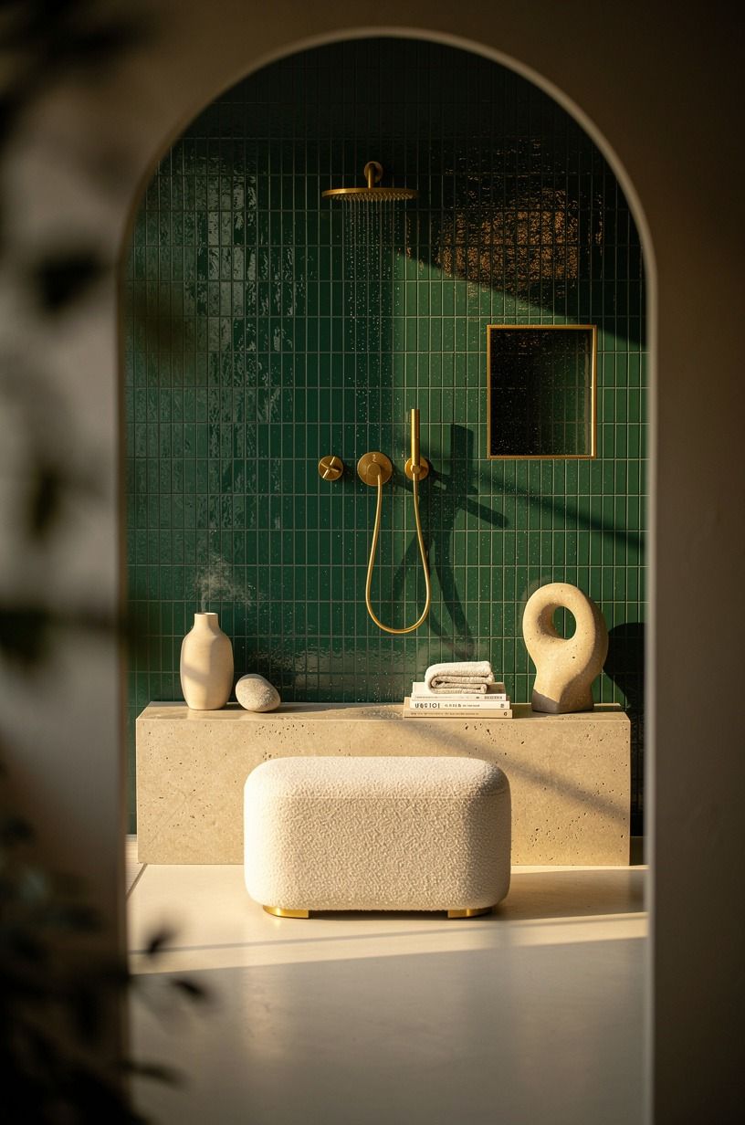 Frame Dark Wet Room Ideas With One Warm Metal