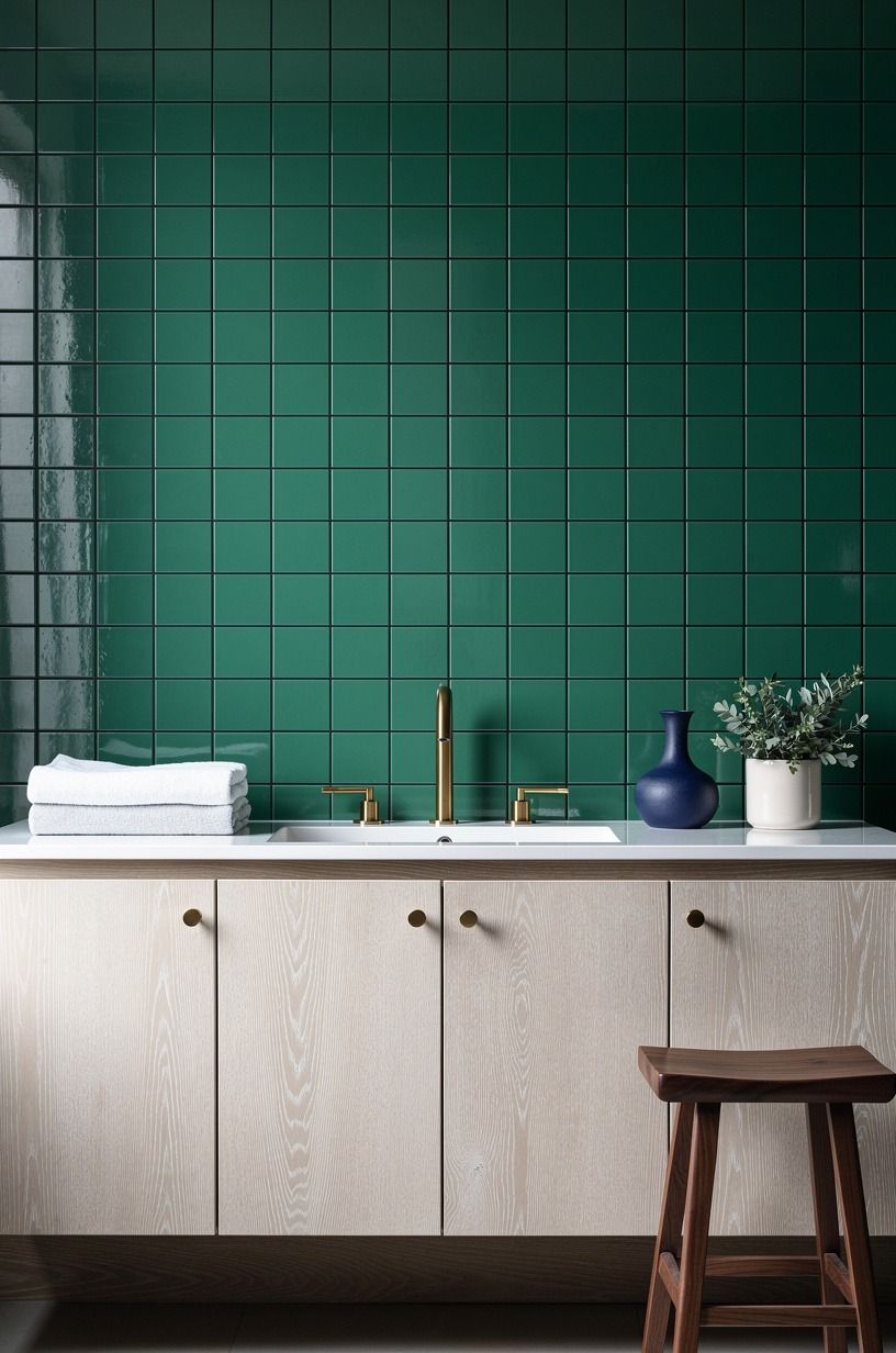 Frame Emerald Tile With a Narrow Black Grout Line