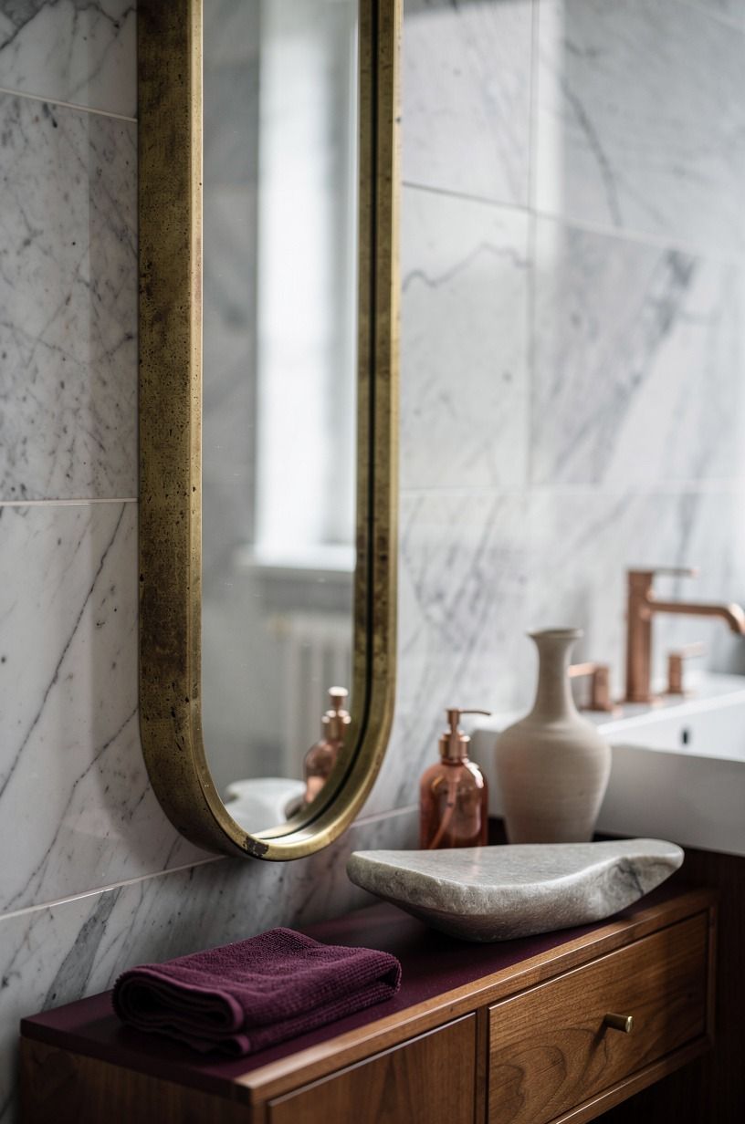Frame the mirror with aged brass instead of chrome