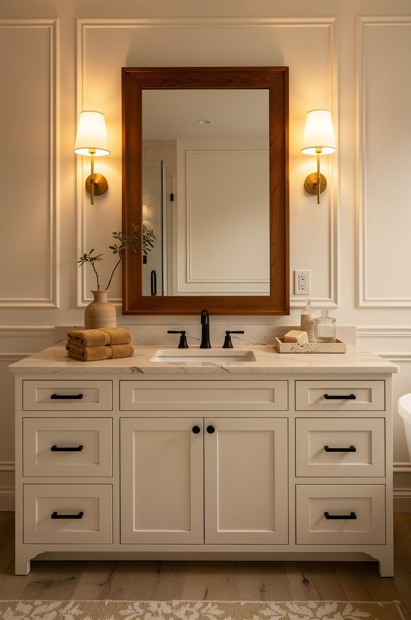 Frame the Mirror With Warm Wood