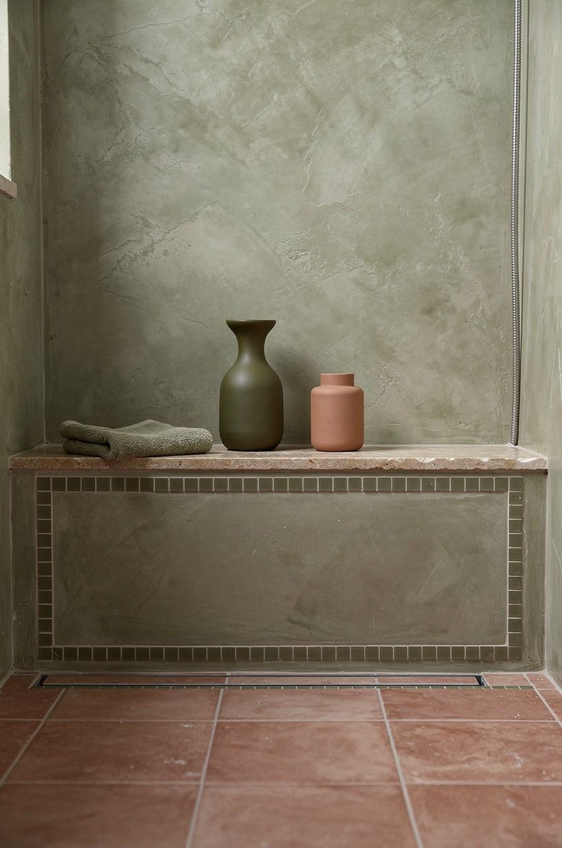 Frame the shower shelf tile with a quiet border