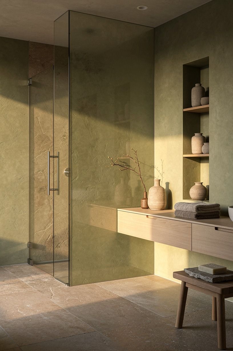Frame the shower with a quiet glass panel
