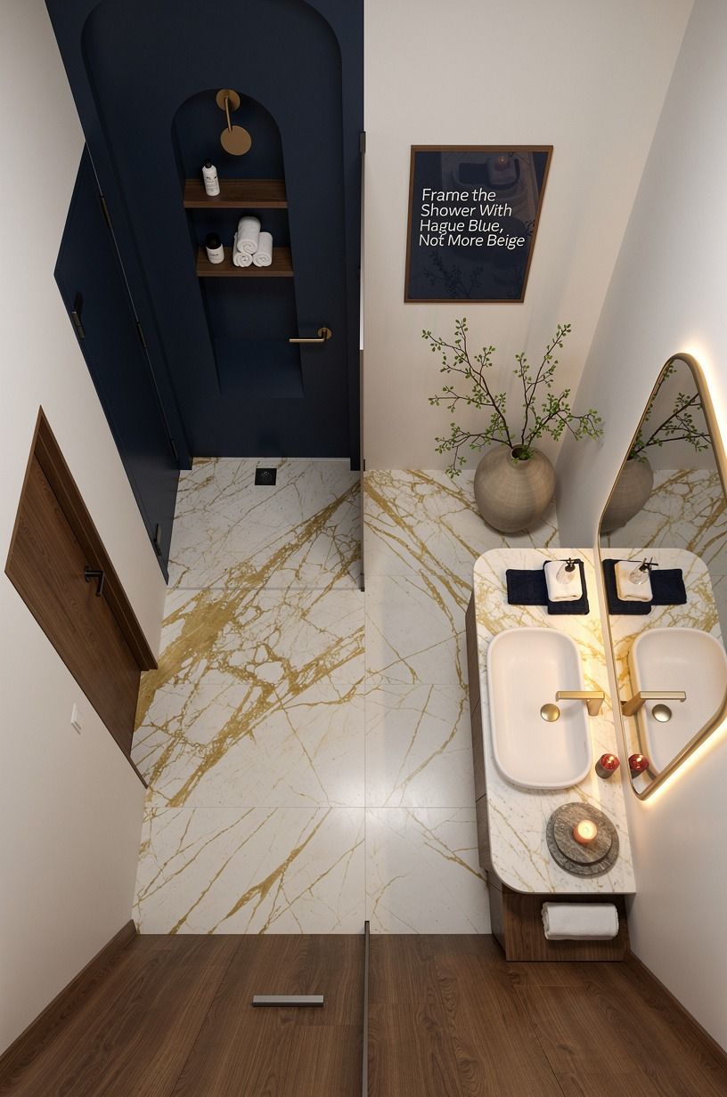 Frame the Shower With Hague Blue, Not More Beige
