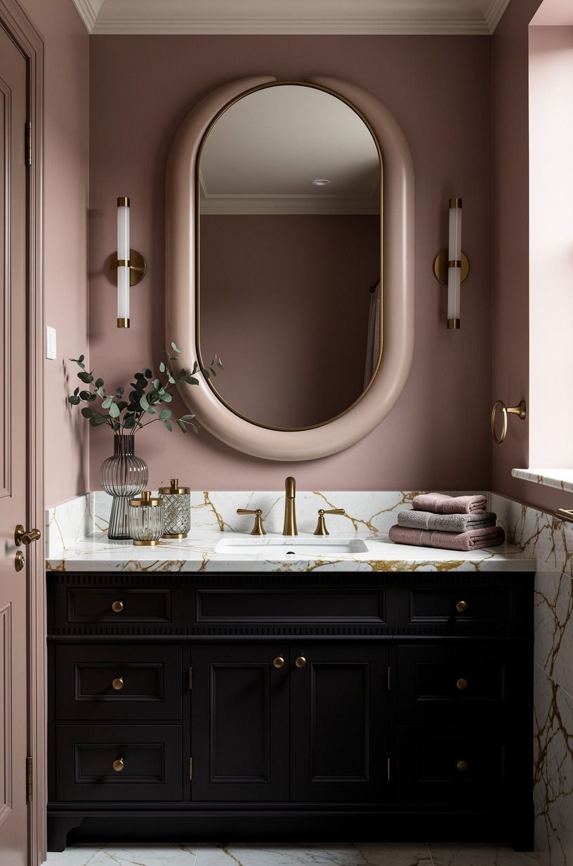 Frame the sink with a horseshoe mirror (the Soft-Edge Effect)