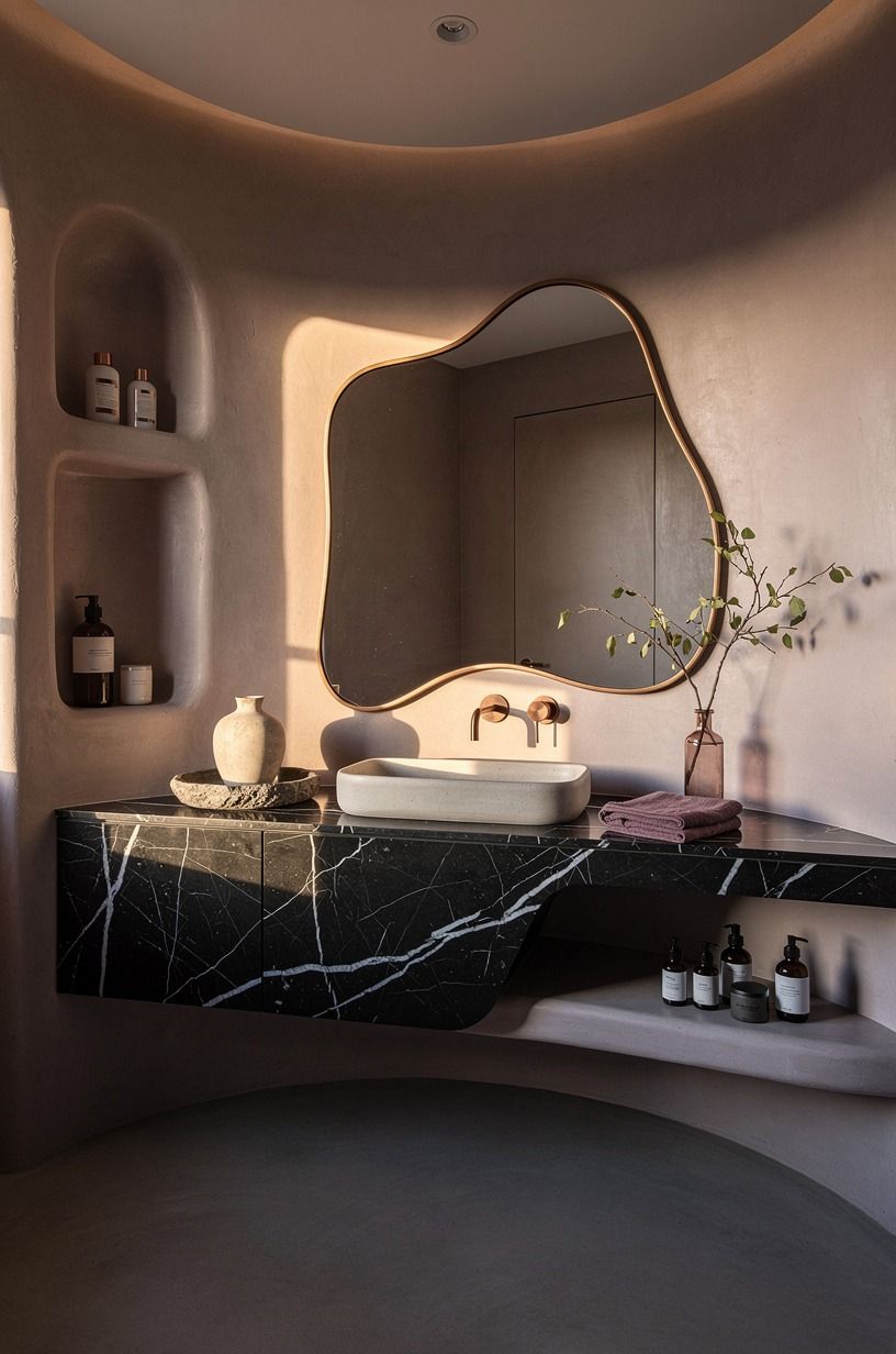 Frame the sink with a wabi sabi bathroom mirror